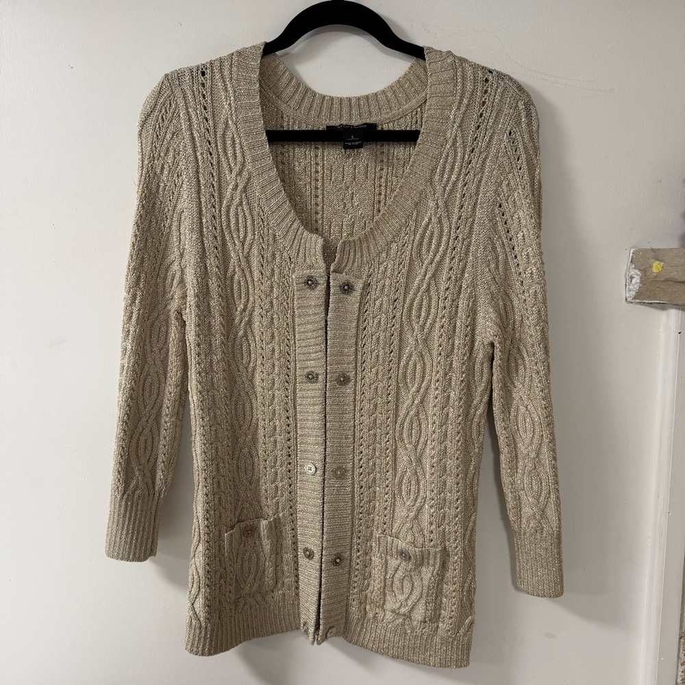 Metallic Beige Cable Knit Cardigan